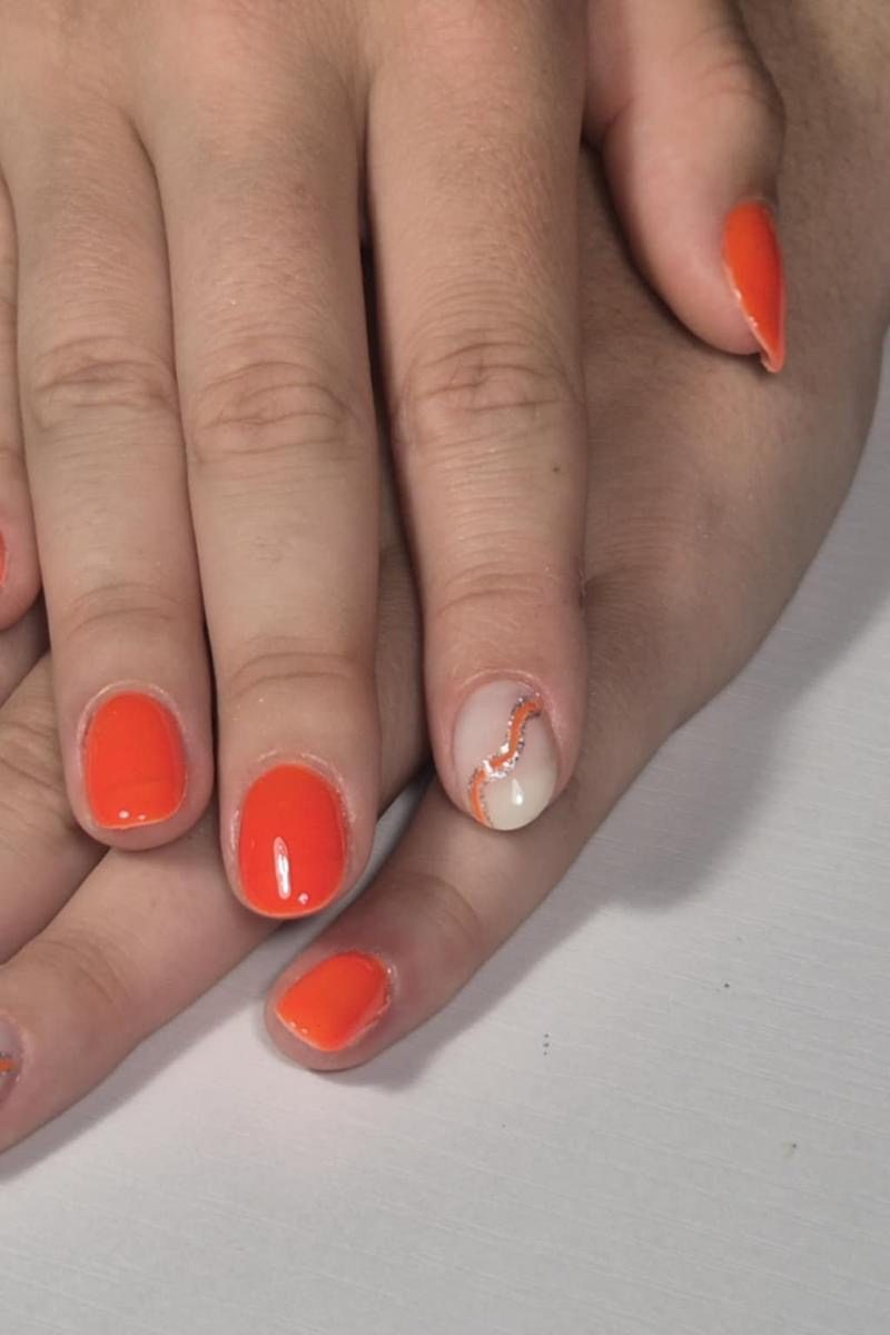Orange Paillettes — nail art gel color Rezé Nantes M&A Nail Design